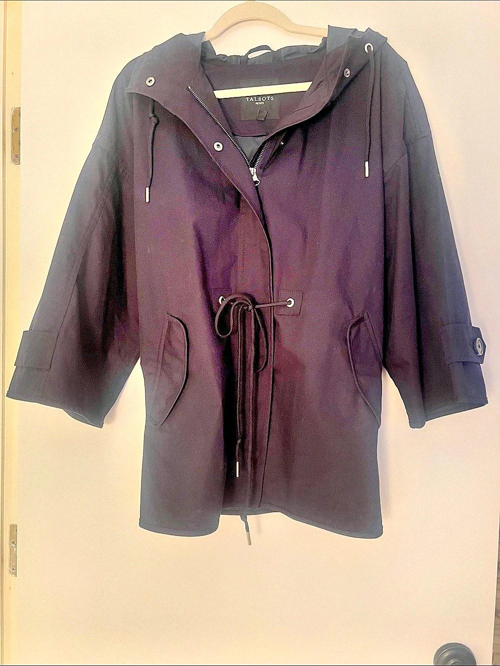 Talbots Hooded Water Resistant Cape Rain Jacket Navy 2026 Coat; Medium Petite